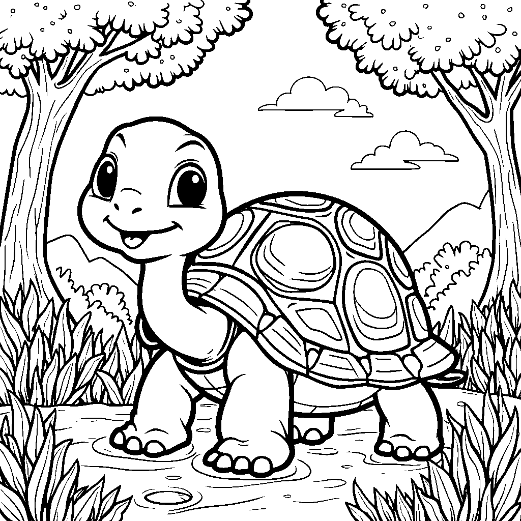 A friendly turtle with a shell shaped like the letter T