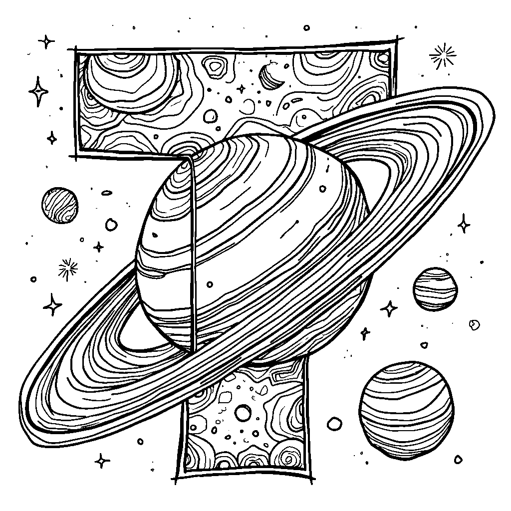 A space theme with planets arranged in the shape of the letter T