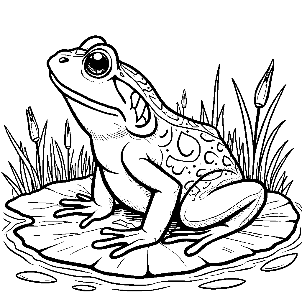 A toad sitting on a lily pad shaped like the letter T