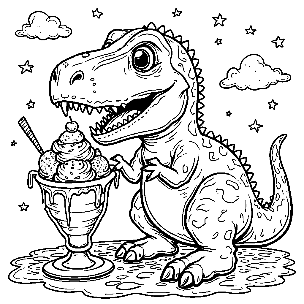 T-Rex eating a giant ice cream sundae