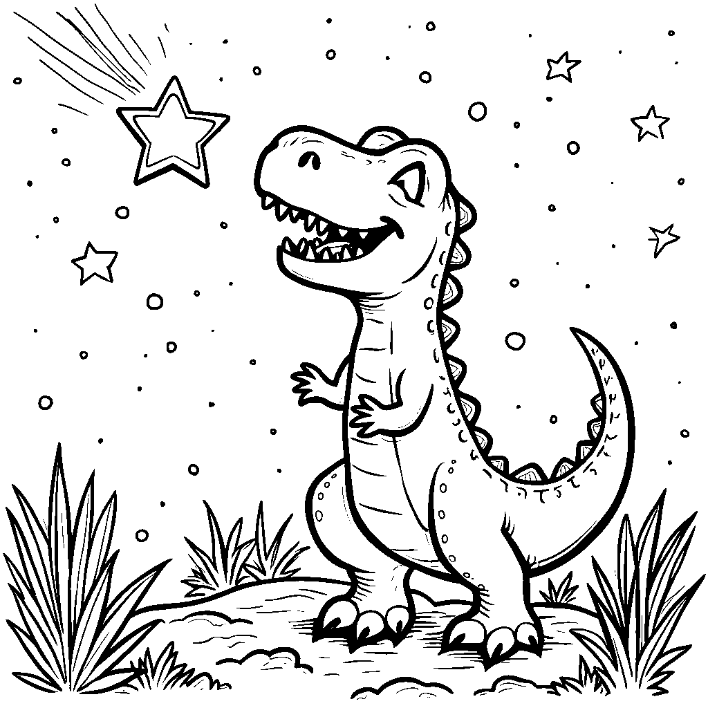 T-Rex making a wish on a shooting star