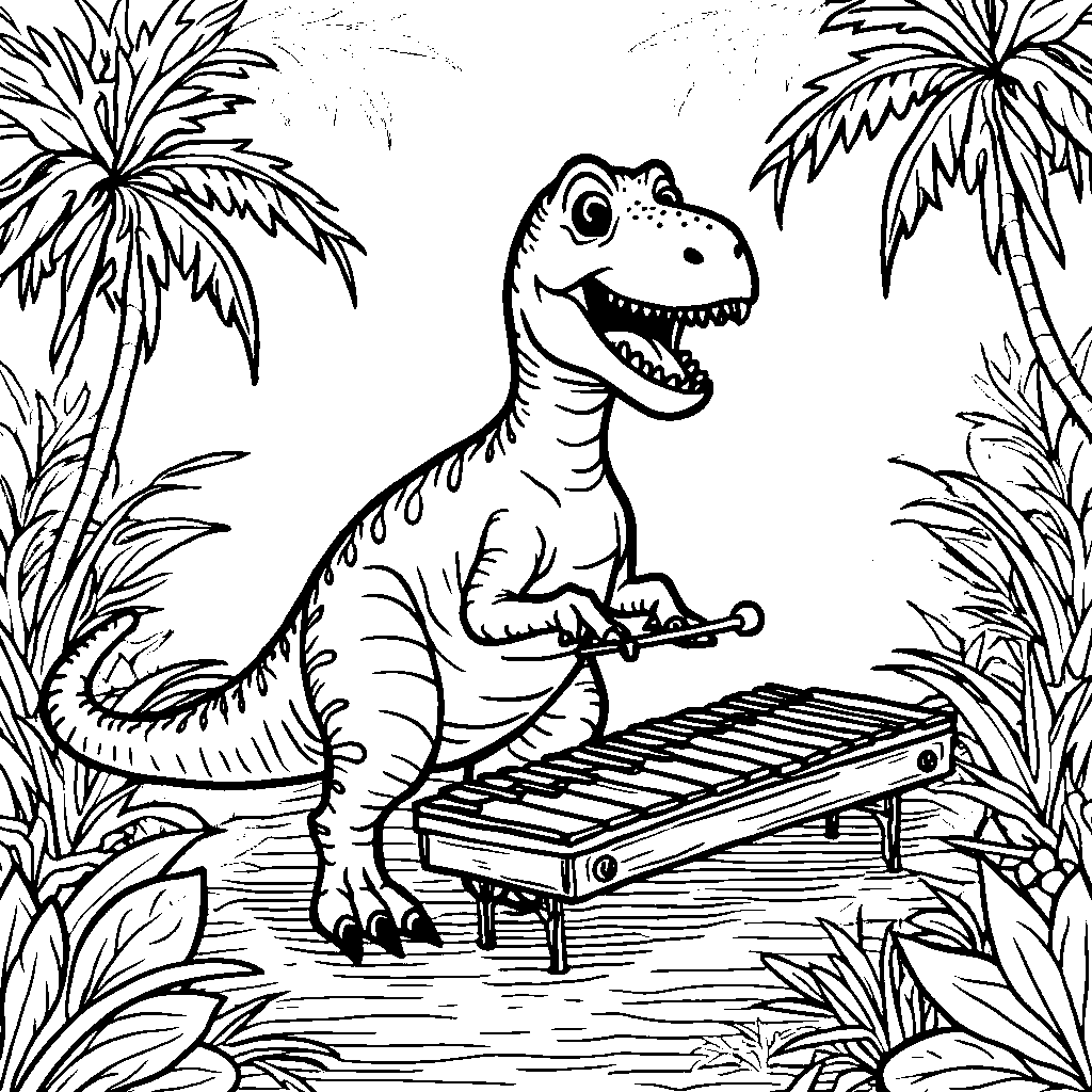 T-Rex making music with a marimba