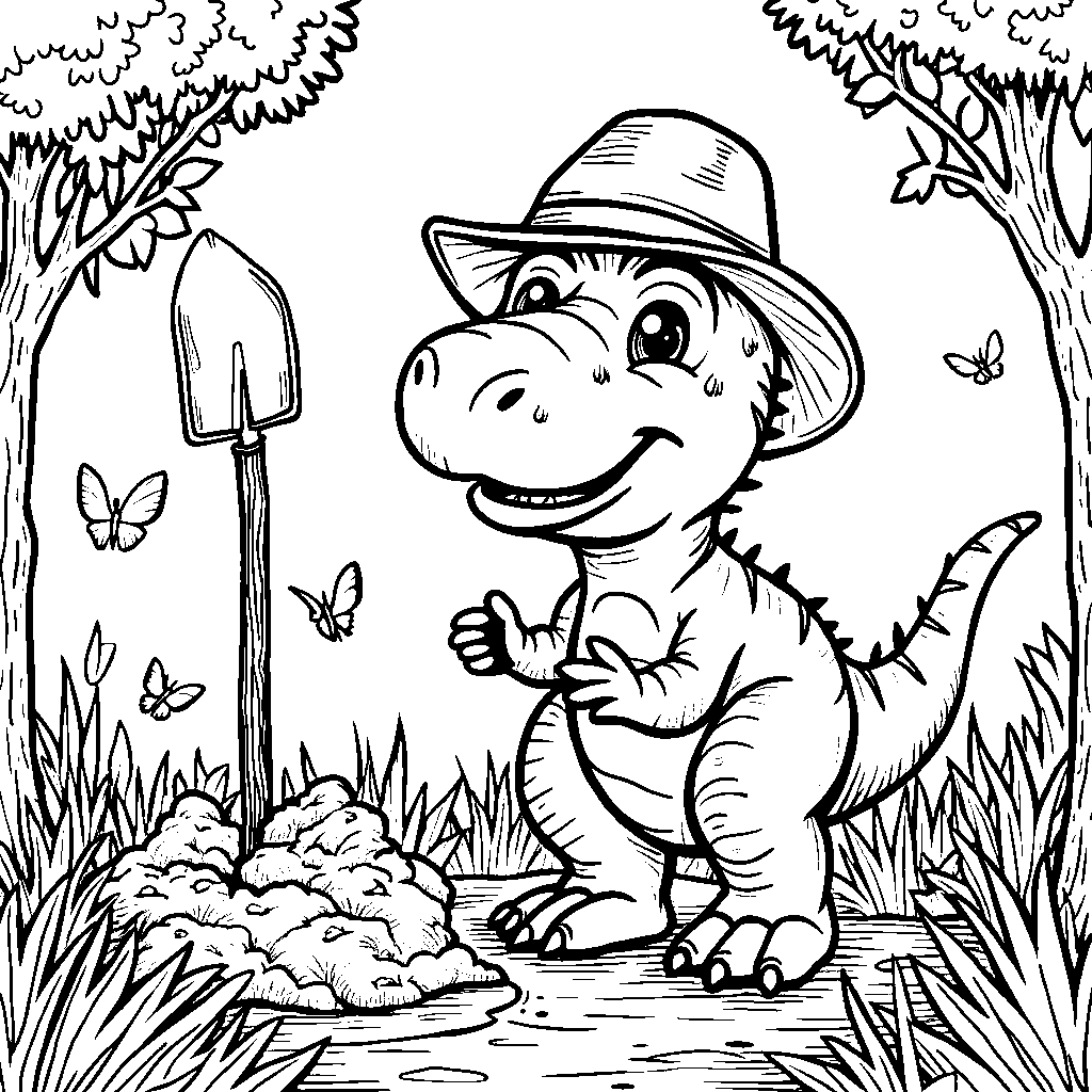 T-Rex planting a tree in a forest