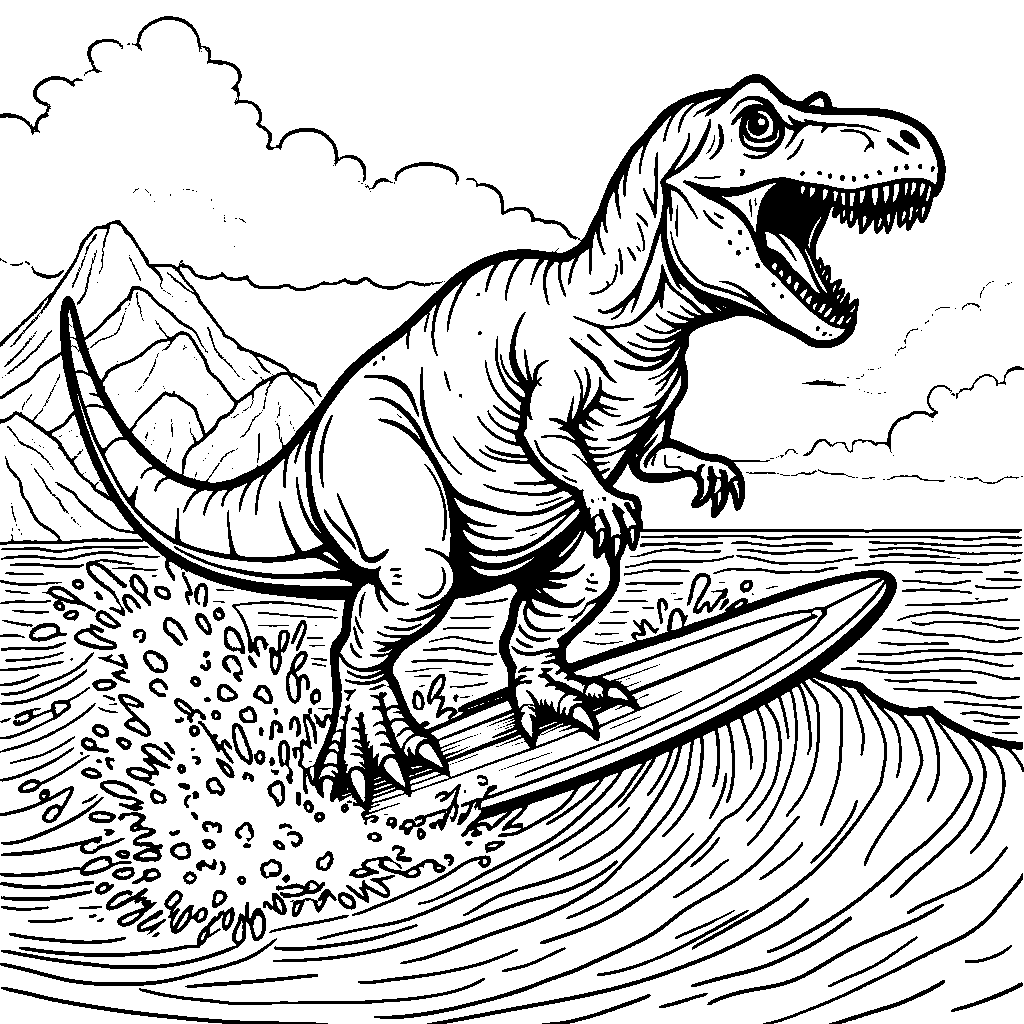 T-Rex surfing on a giant wave