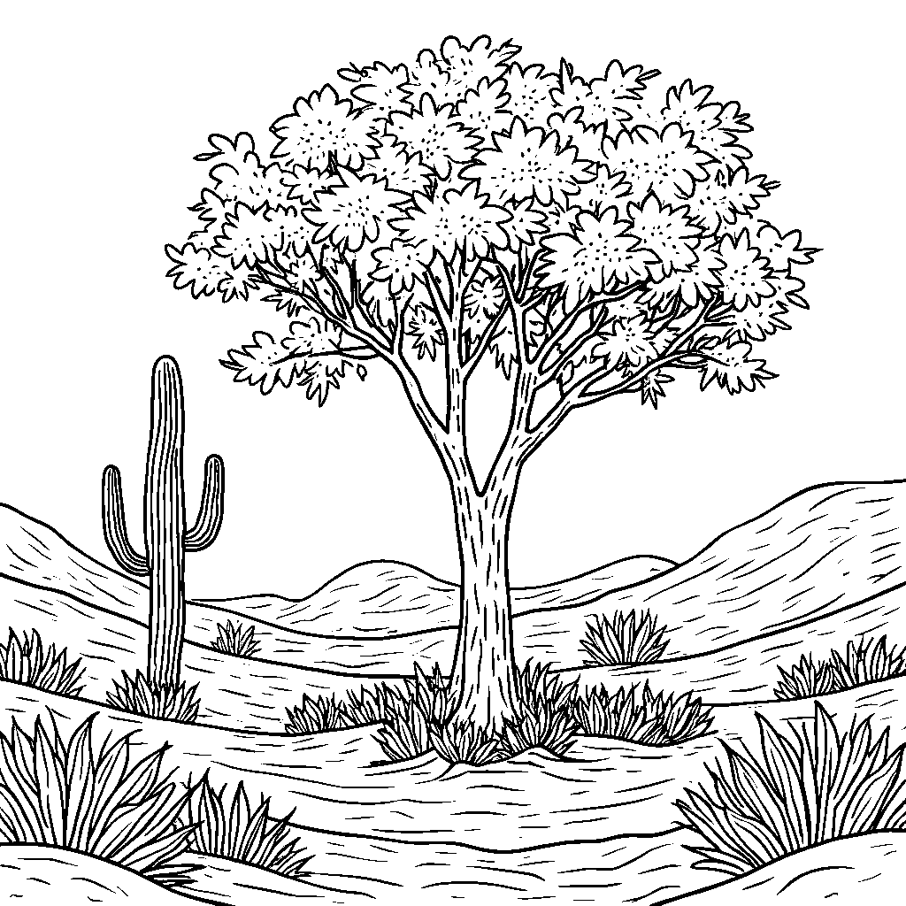 A tree that's growing in the middle of a desert oasis