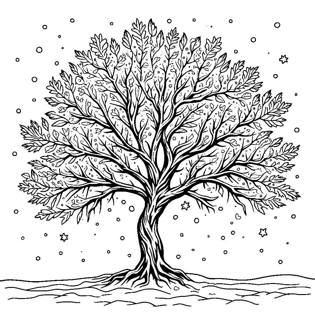 A tree that's covered in sparkling snowflakes