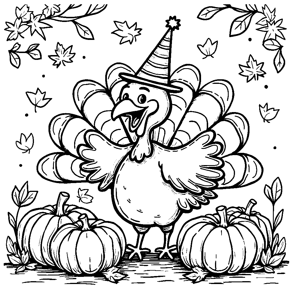 A turkey dancing with friends at a harvest party