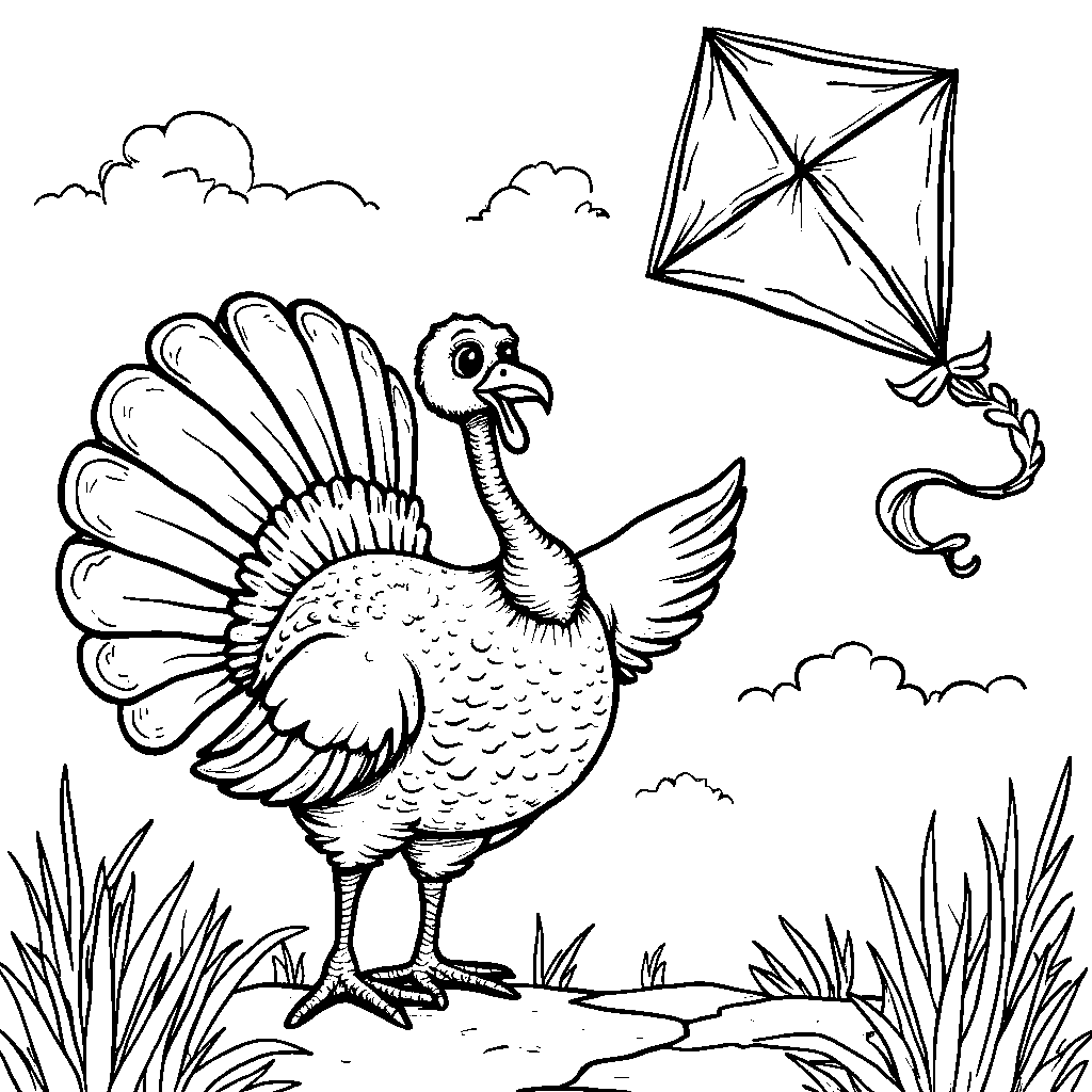 A turkey flying a kite on a windy day