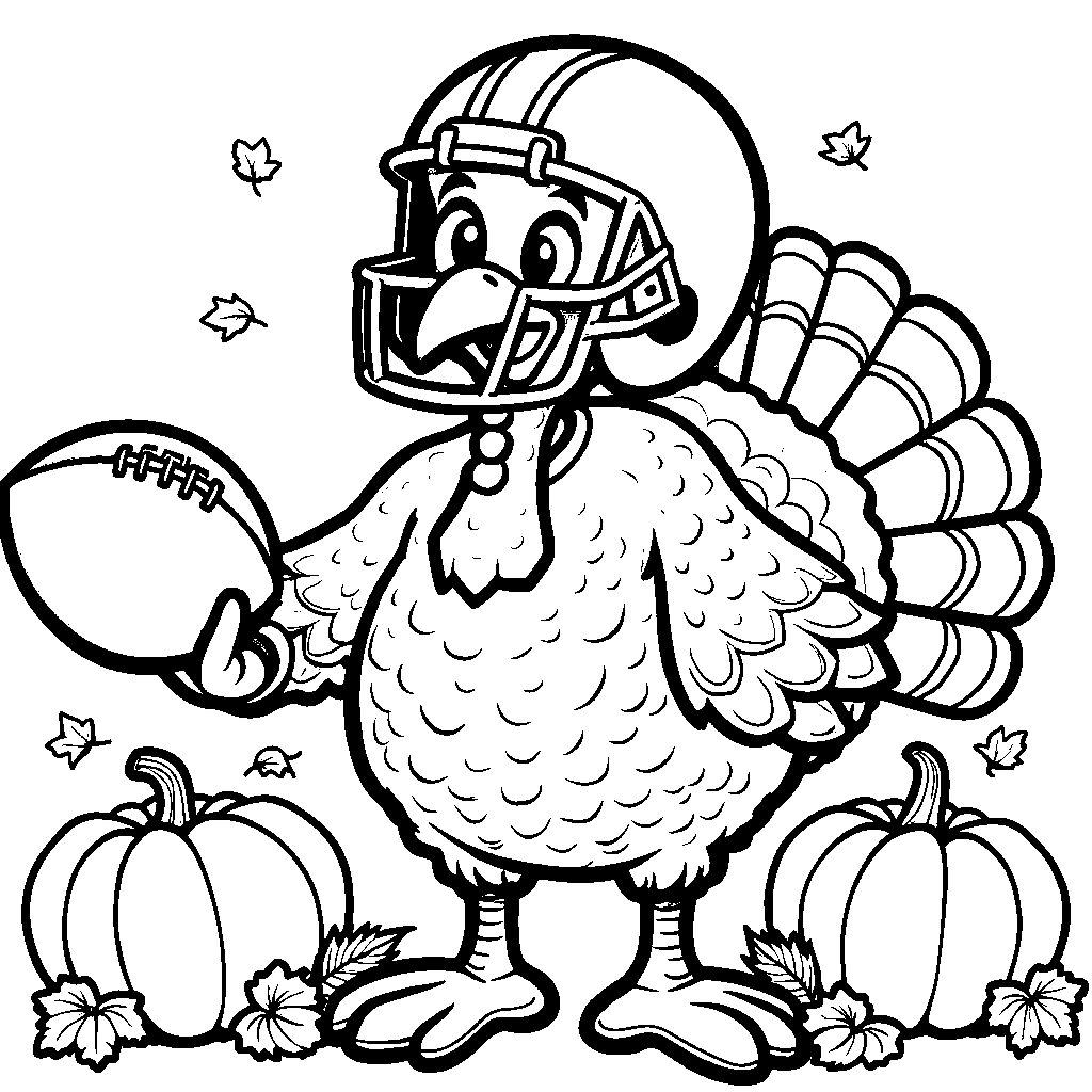 A turkey playing with a football on Thanksgiving Day