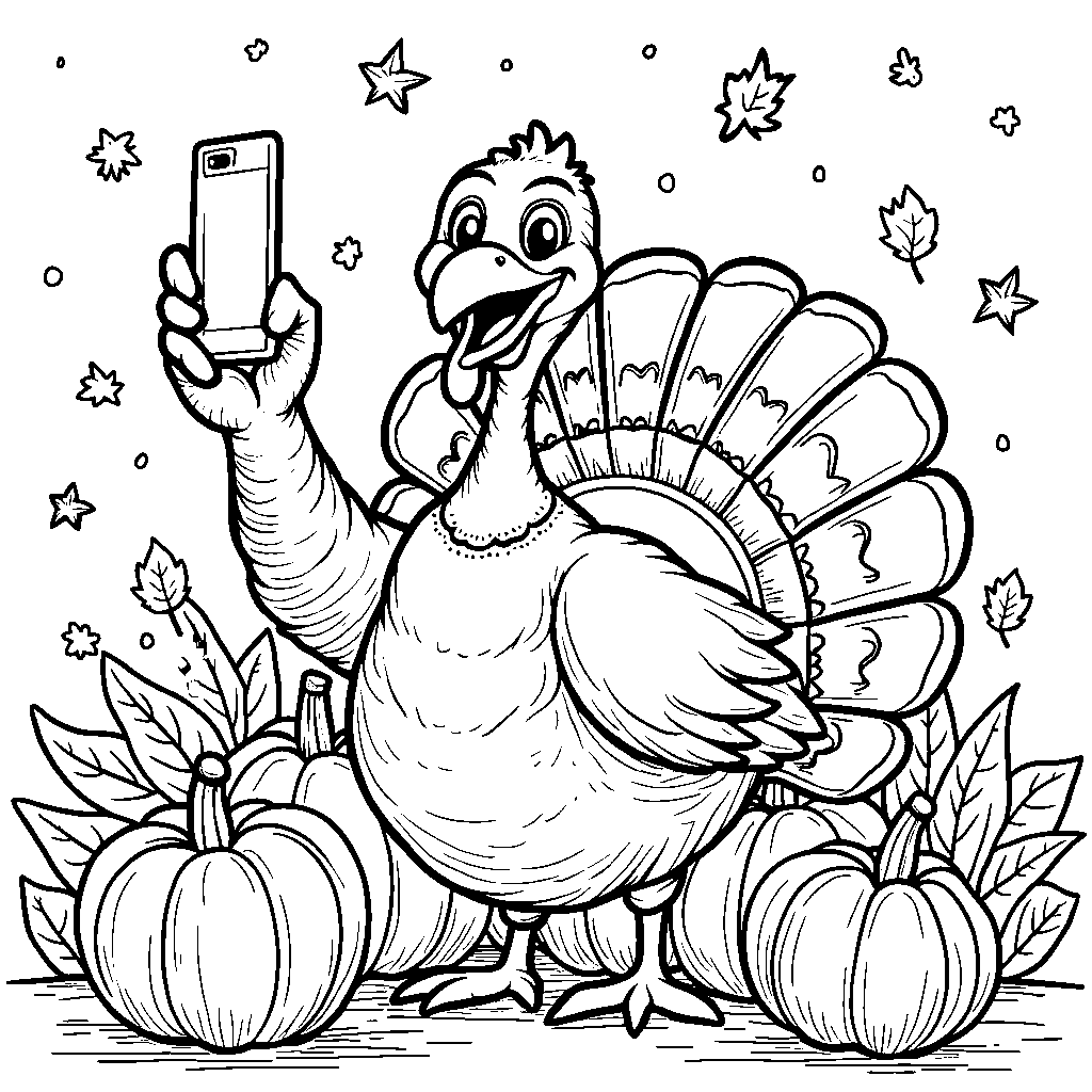 A turkey taking a selfie with a fall background