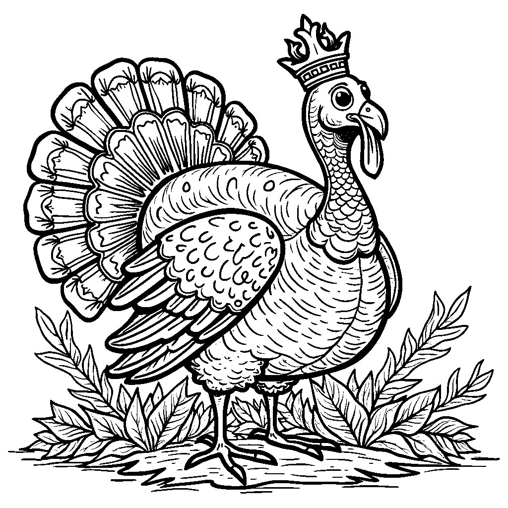 A turkey wearing a crown and holding a scepter