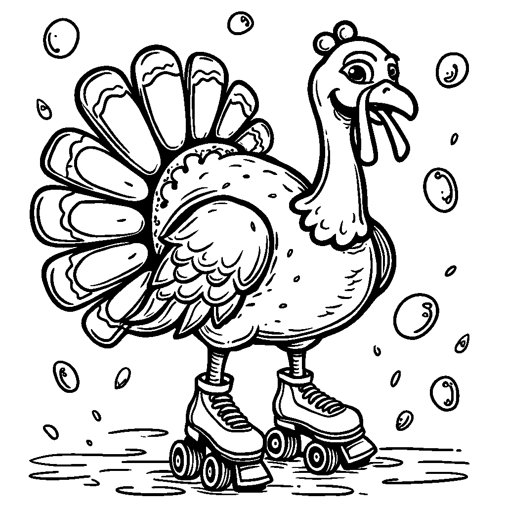 A turkey wearing a pair of roller skates