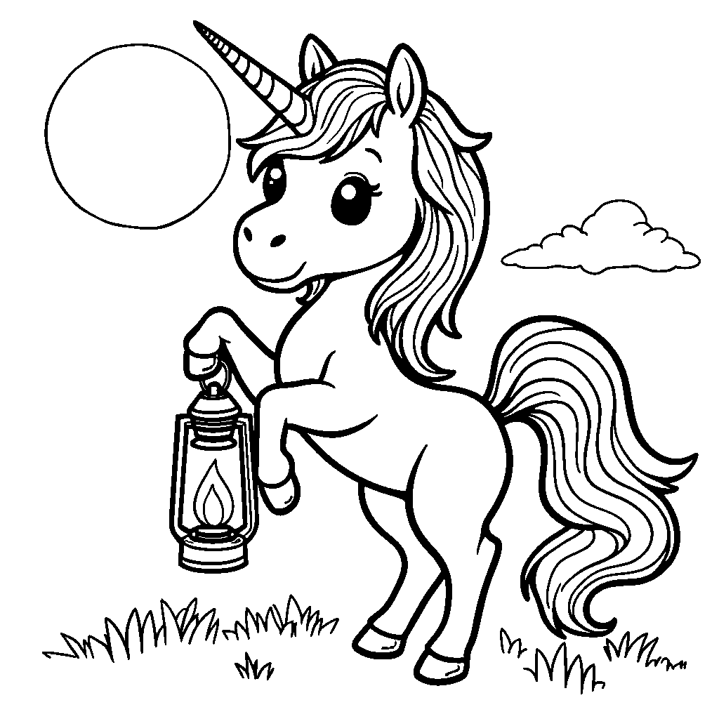 Unicorn holding a lantern that shines like a full moon