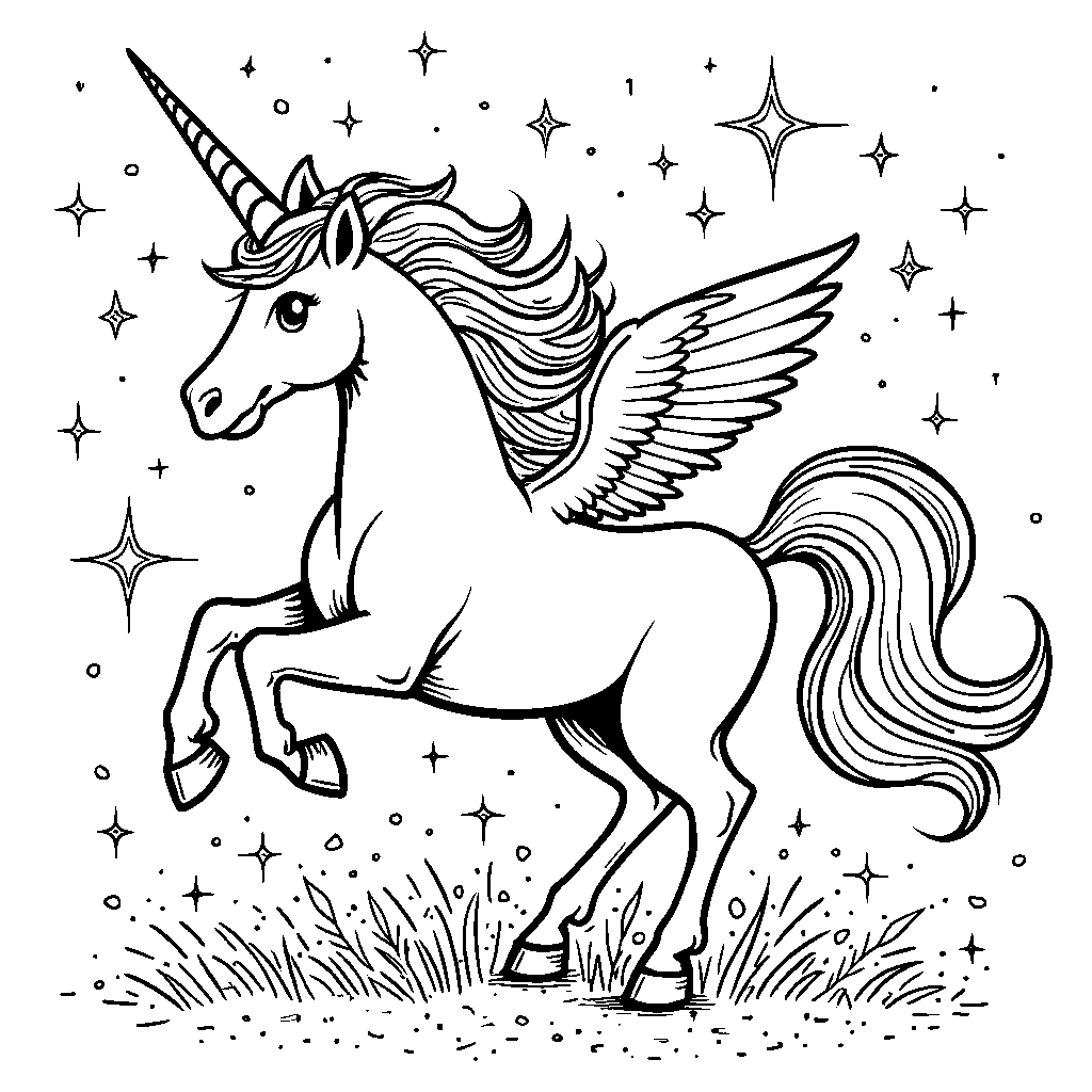 Unicorn playing with a ball of glittering fairy dust