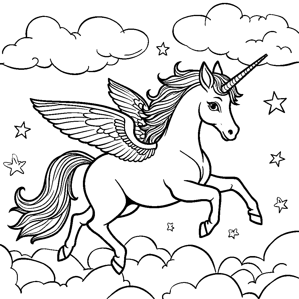 Unicorn riding a dragonfly like a magic carpet