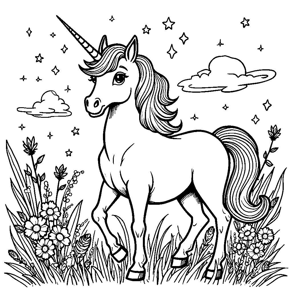 Unicorn surrounded by a halo of sparkling fireflies