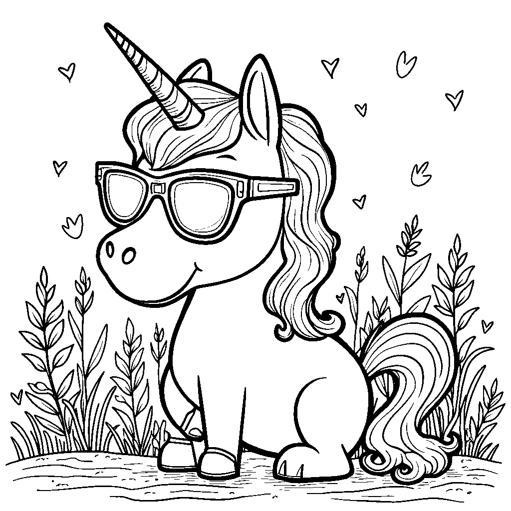 Unicorn wearing a pair of trendy sunglasses