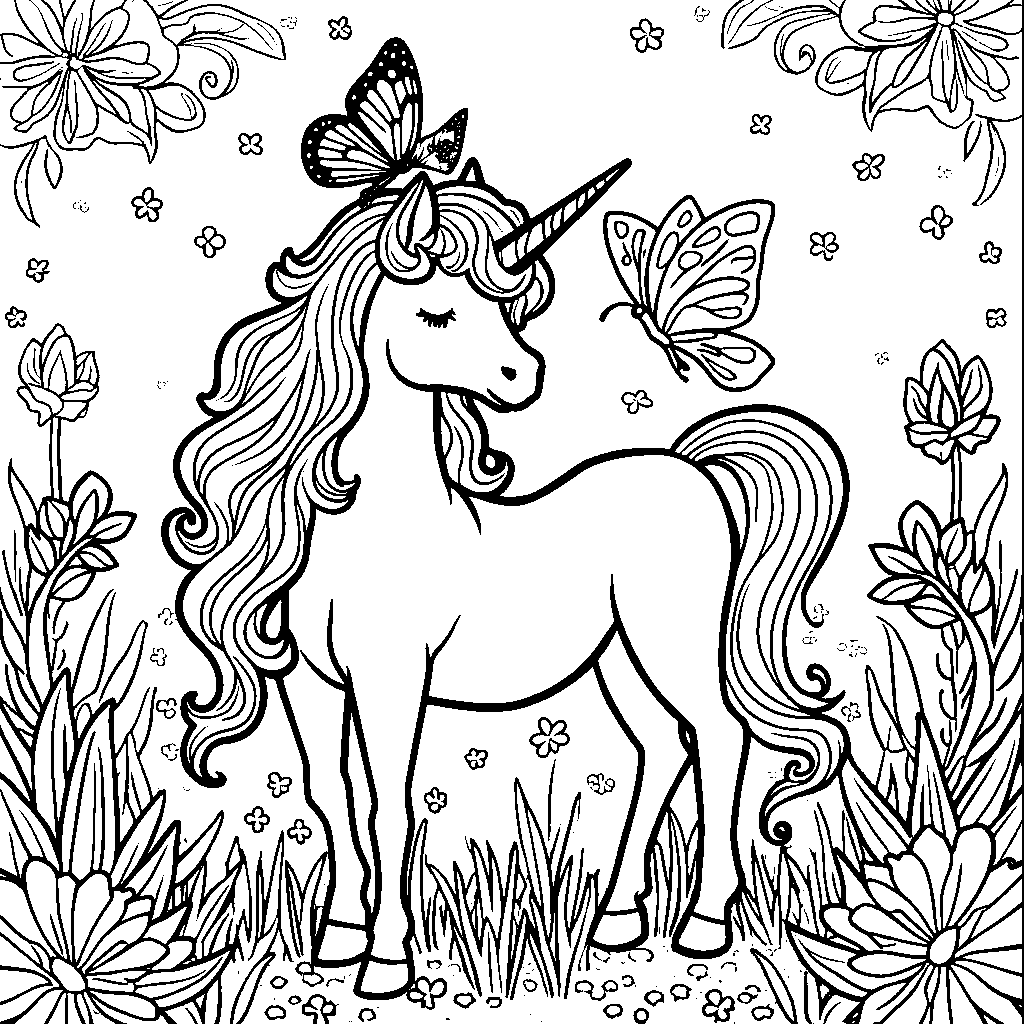 Unicorn with a butterfly perched on its horn