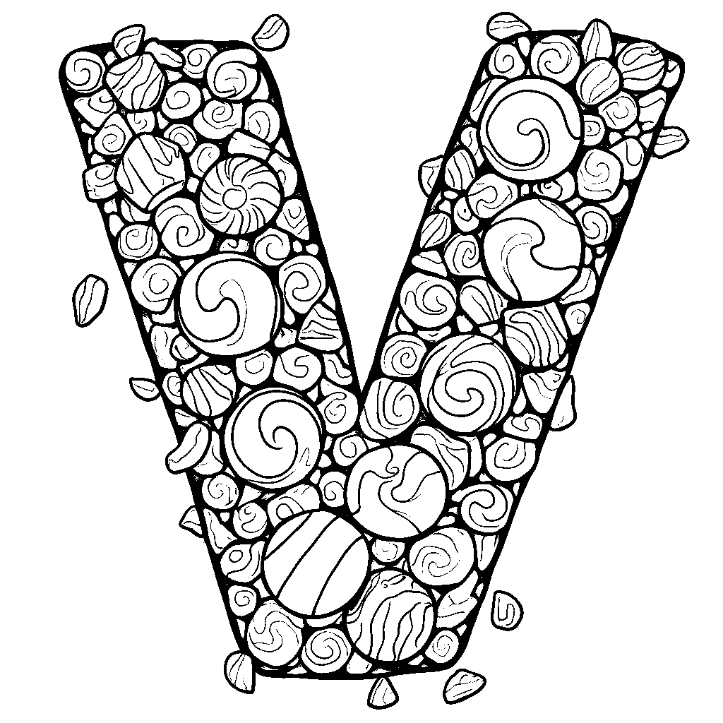 A letter V made of candy and sweets