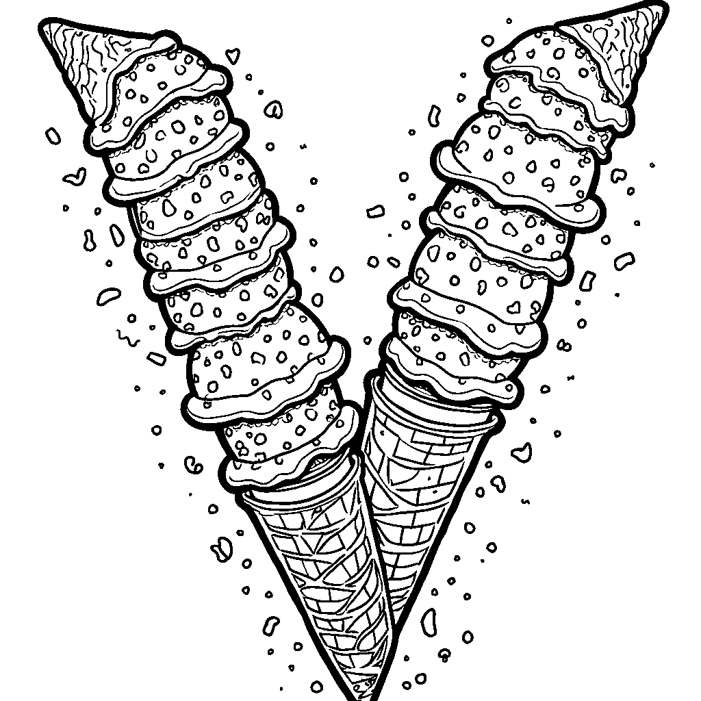 A letter V made of ice cream cones and sprinkles