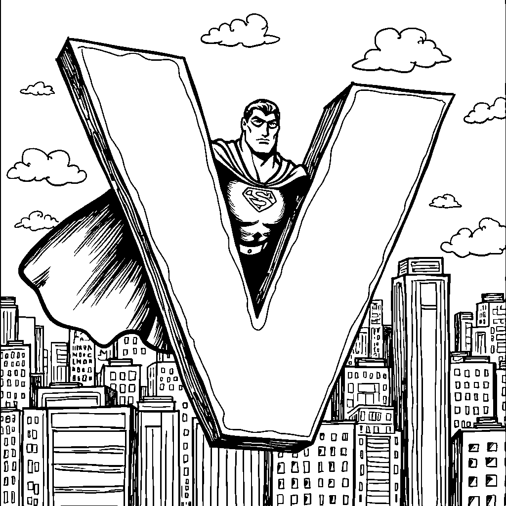 A letter V shaped like a superhero fly setting