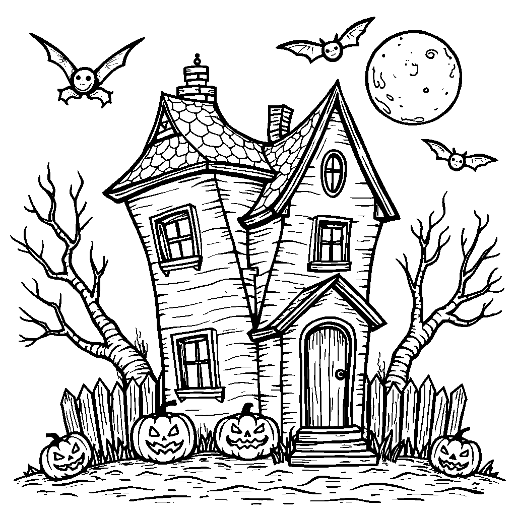 A spooky haunted house themed letter V with bats