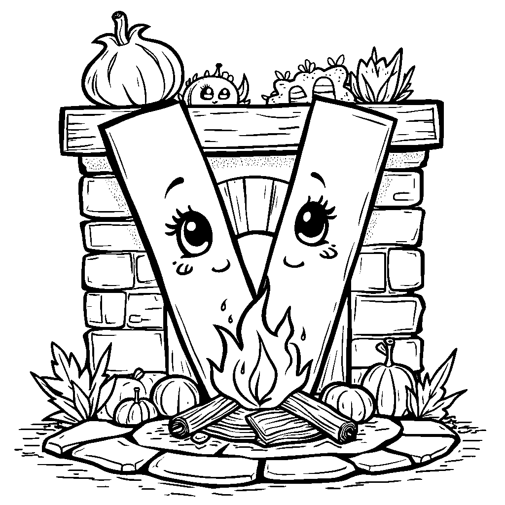 A cute letter V with a cozy, warm fireplace