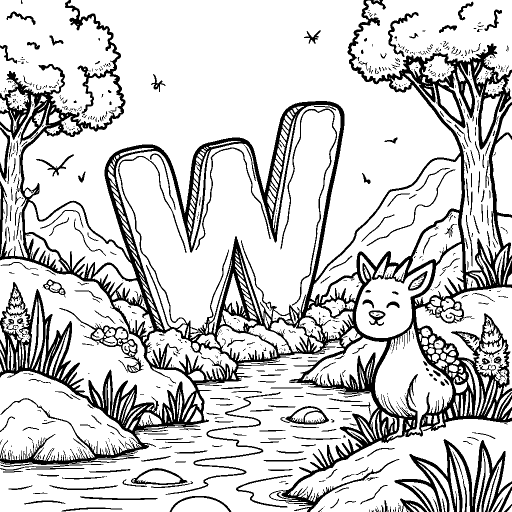 A fantasy world with creatures shaped like the letter W exploring.