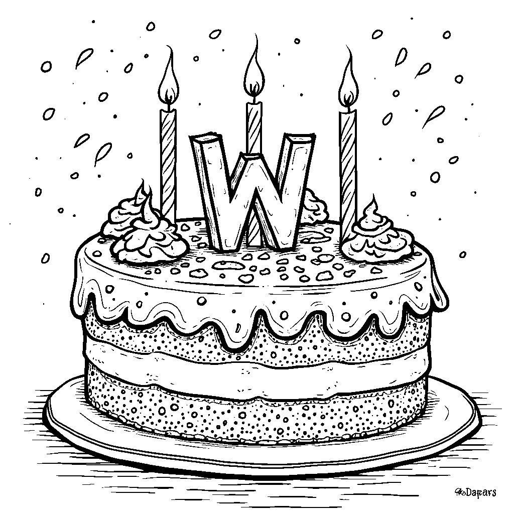 A Festive Birthday Cake Shaped Like the Letter W Covered in Candles