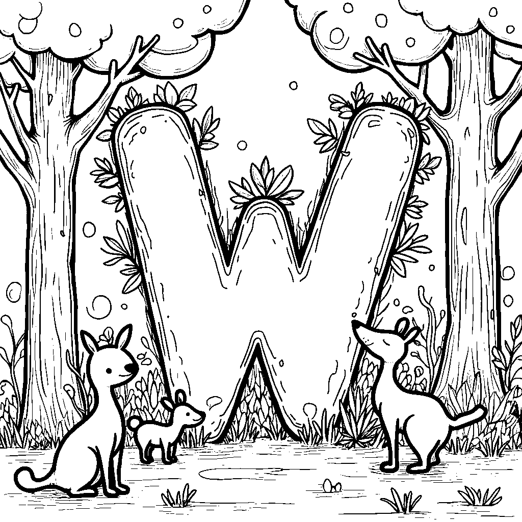 A magical woodland scene with trees shaped like the letter W.