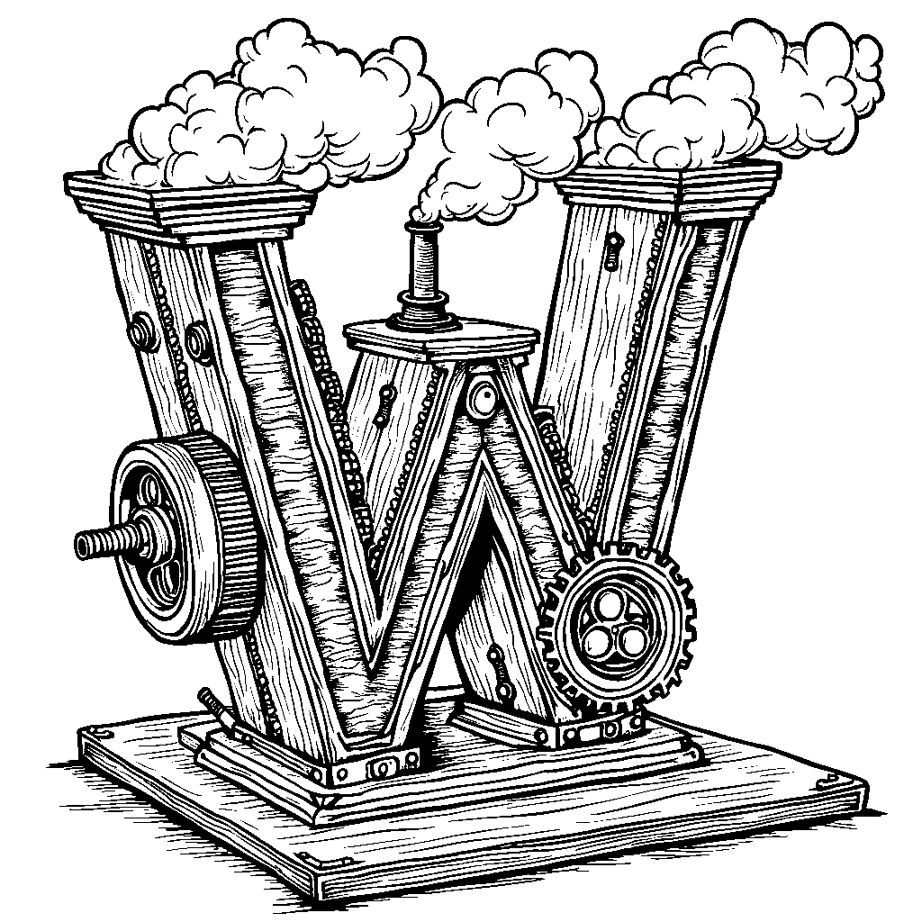 A steampunk-inspired machine shaped like the letter W.