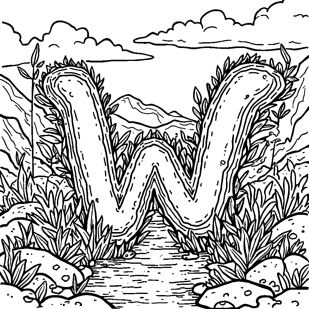 An alien landscape where the plants grow in the shape of the letter W.