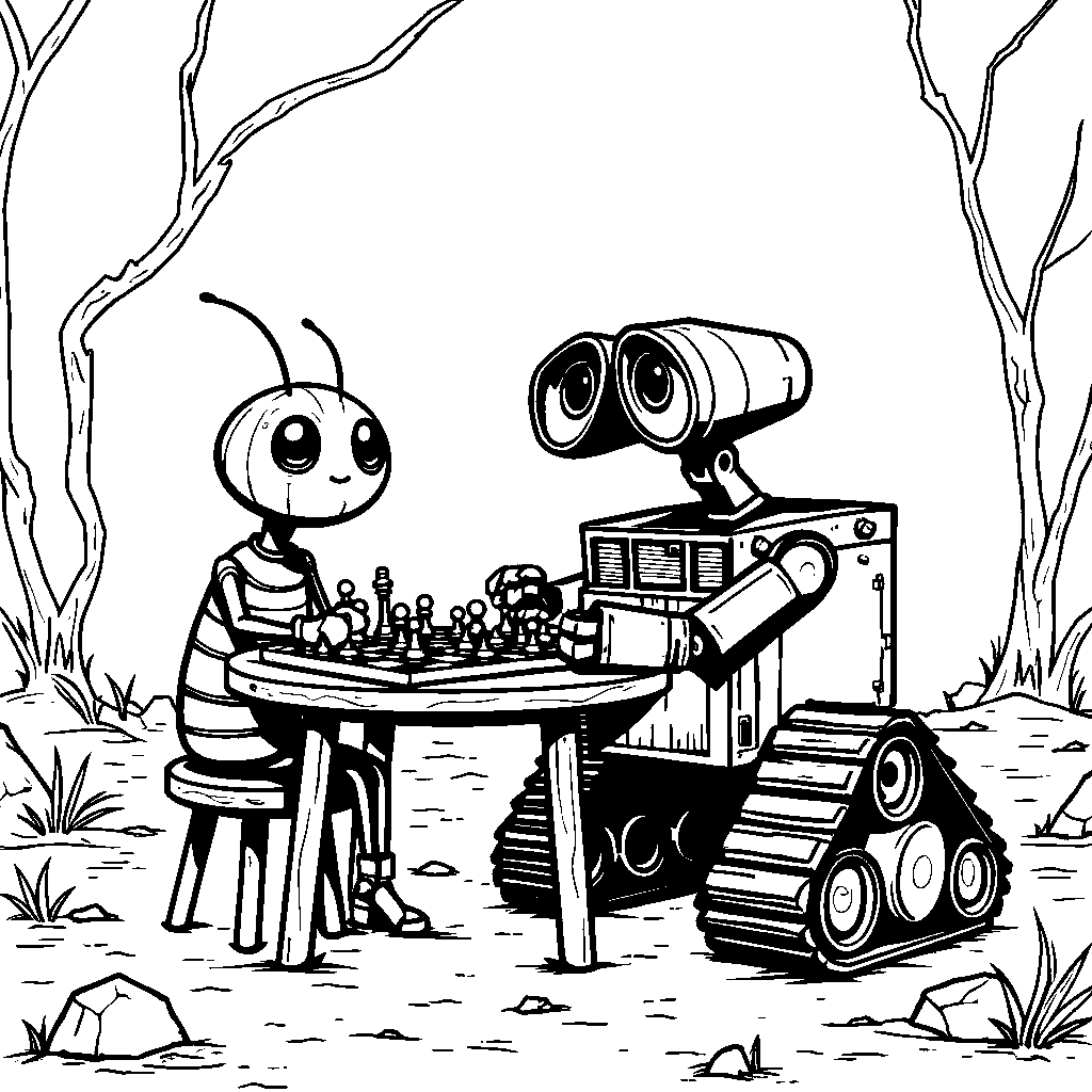 WALL-E and his cockroach friend Hal playing chess