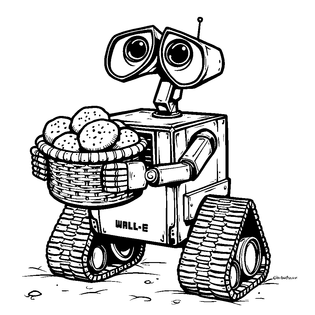 WALL-E holding a basket of freshly baked cookies