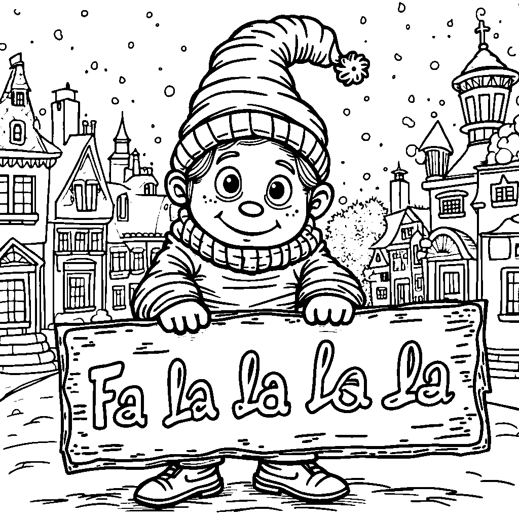 A Whoville Resident Holding a 'Fa La La La La' Sign