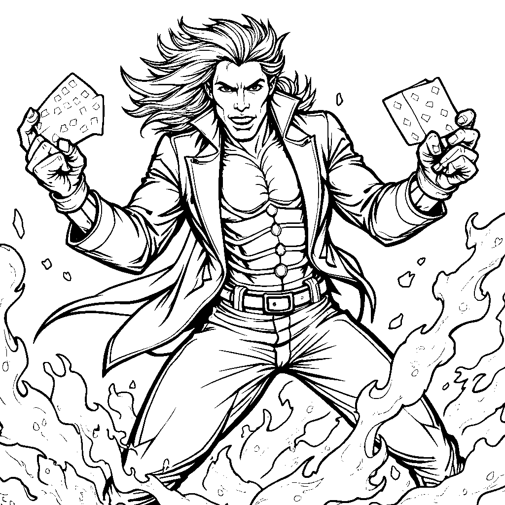 Gambit throwing explosive cards with a charming smile