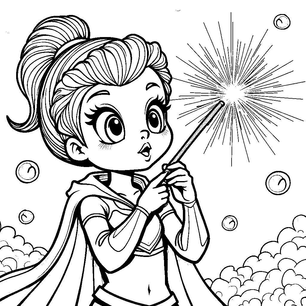 Jubilee blowing bubbles with her sparkler-like fireworks