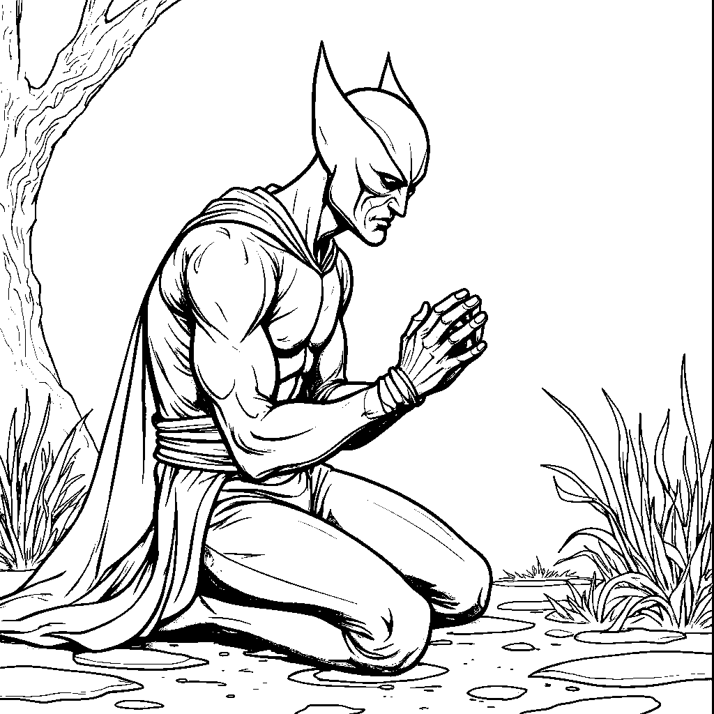 Nightcrawler praying in a quiet, serene atmosphere