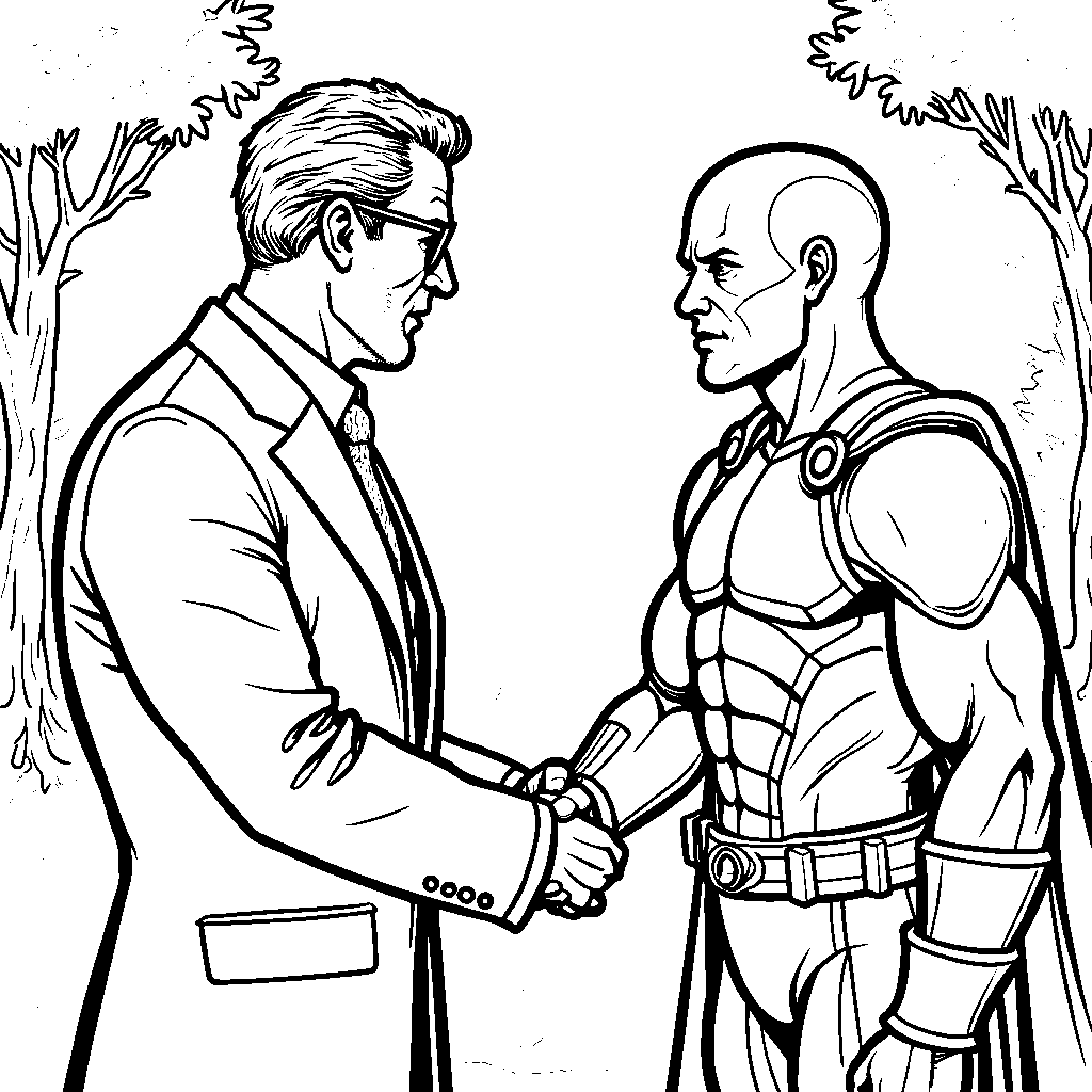 Professor X and Magneto shaking hands in a rare moment of peace