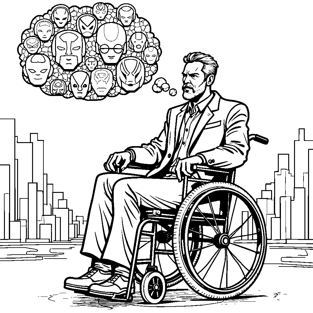 Professor X sitting in his wheelchair with a thought bubble