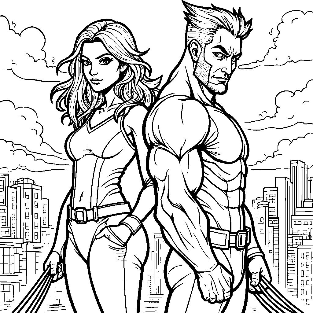 Rogue and Wolverine standing together, ready for action