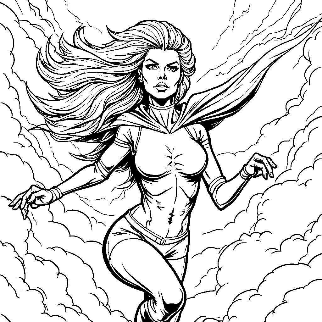 Storm flying through the air with lightning bolts surrounding her