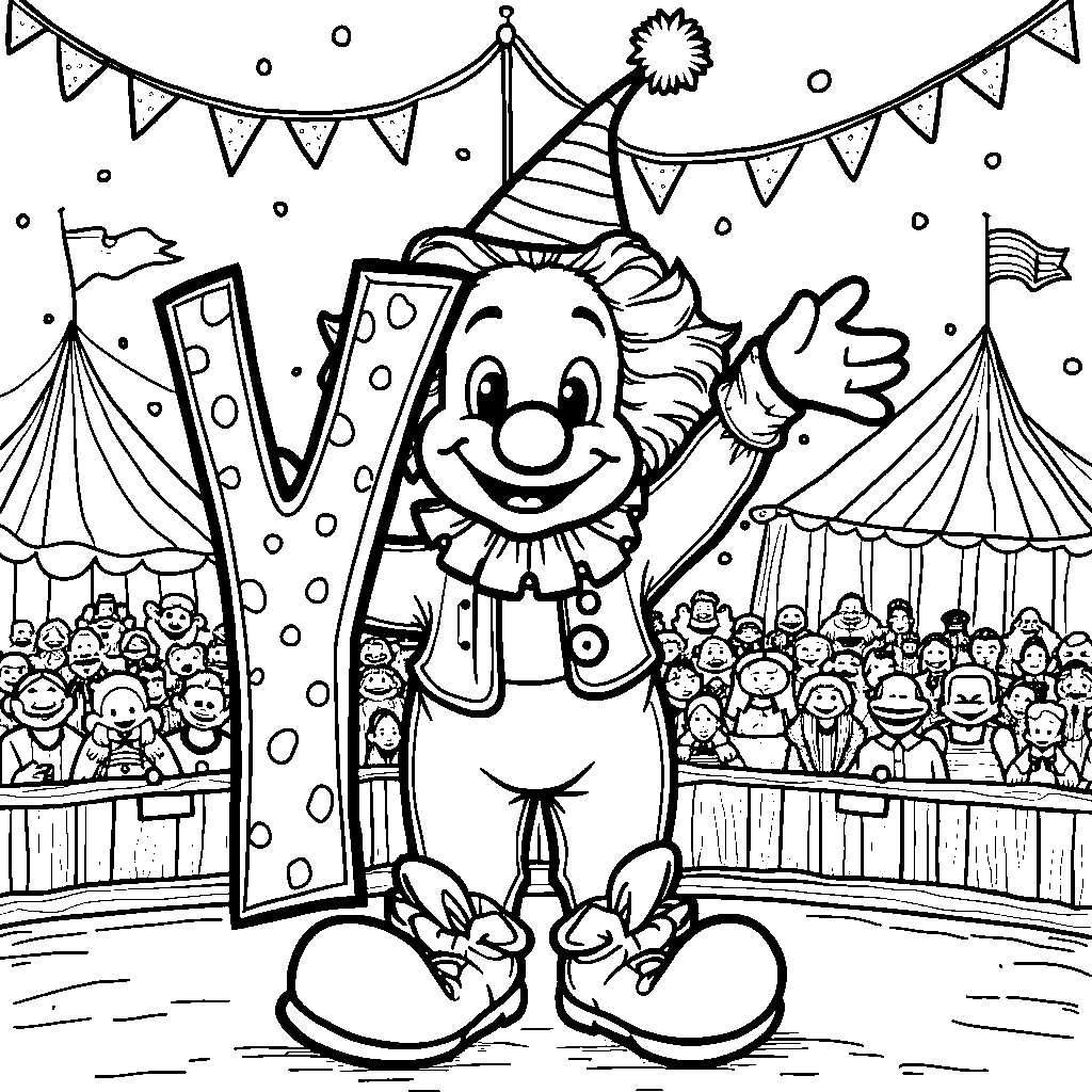 A circus scene where the letter Y is a clown