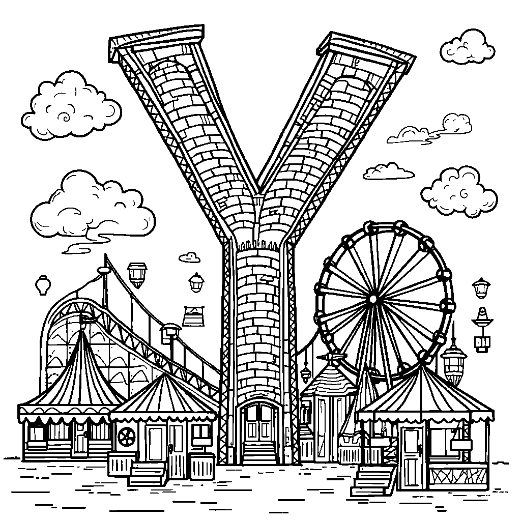 A fun carnival scene with rides forming the letter Y