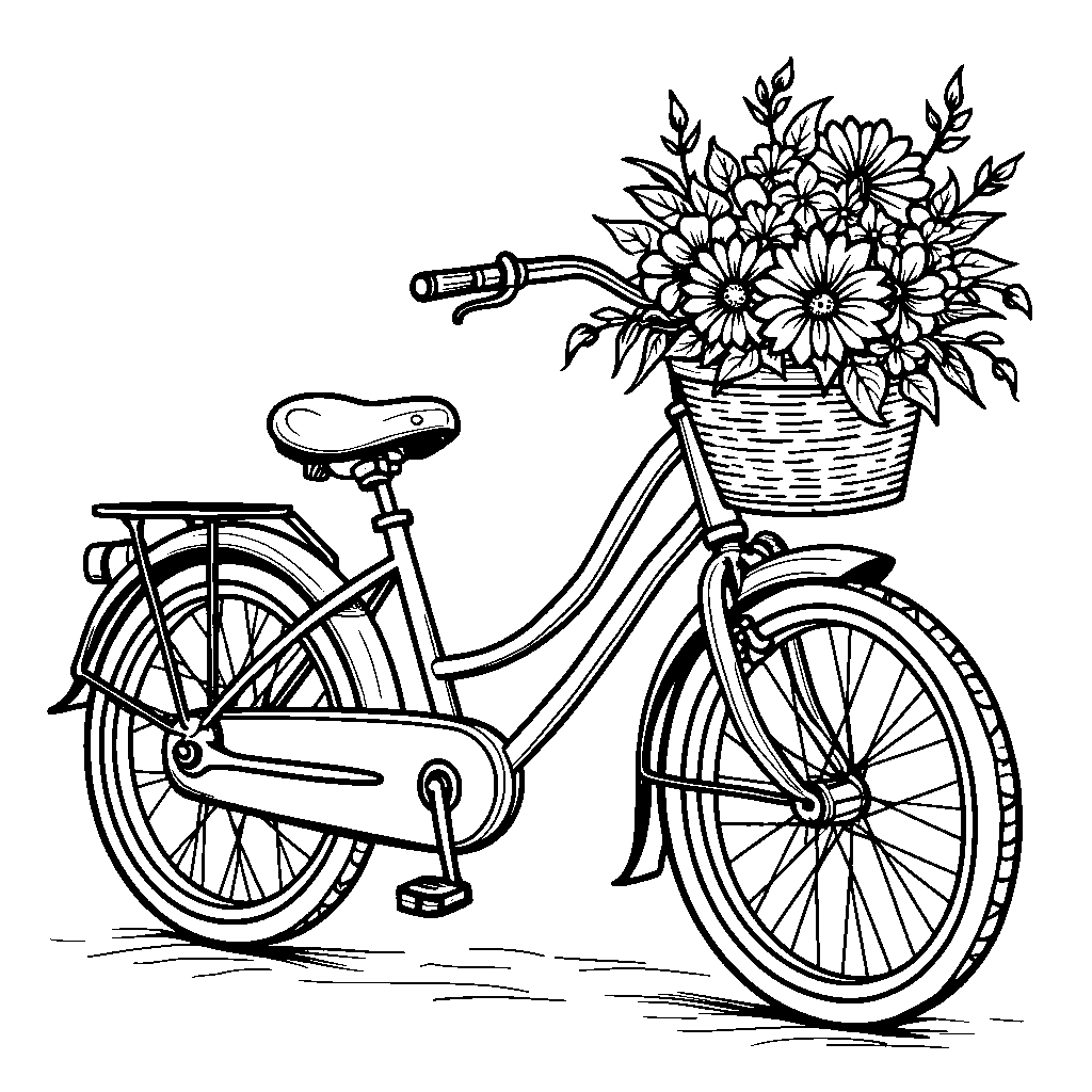 A Y-shaped bike with flowers in the basket