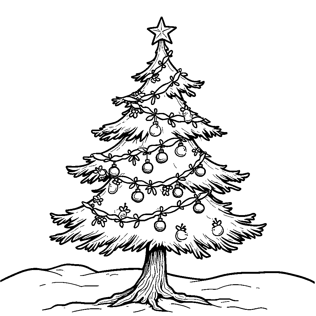 A Y-shaped tree decorated with festive ornaments