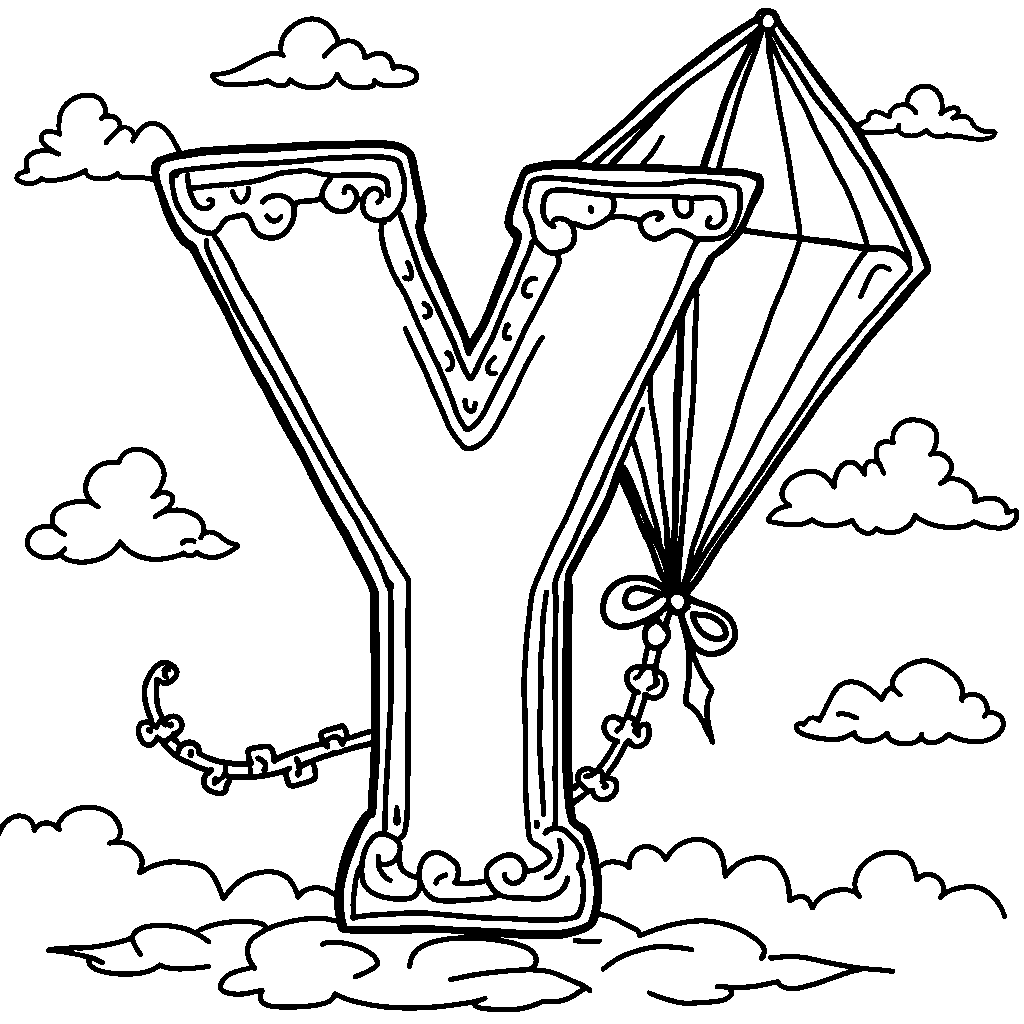 The letter Y as a rainbow-colored kite flying in the sky