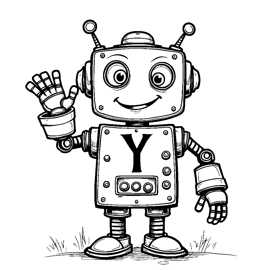 The letter Y as a robot waving hello