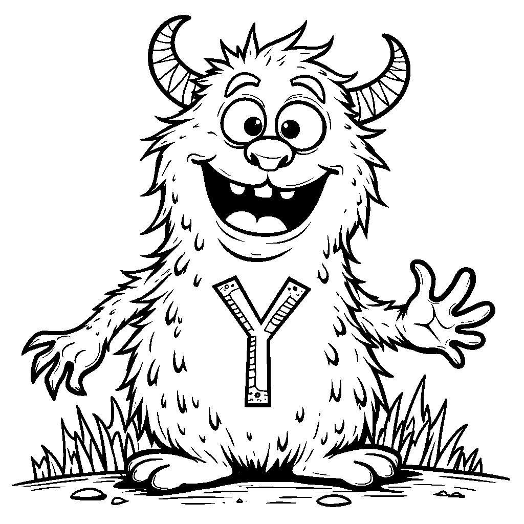 The letter Y as part of a friendly monster's mouth