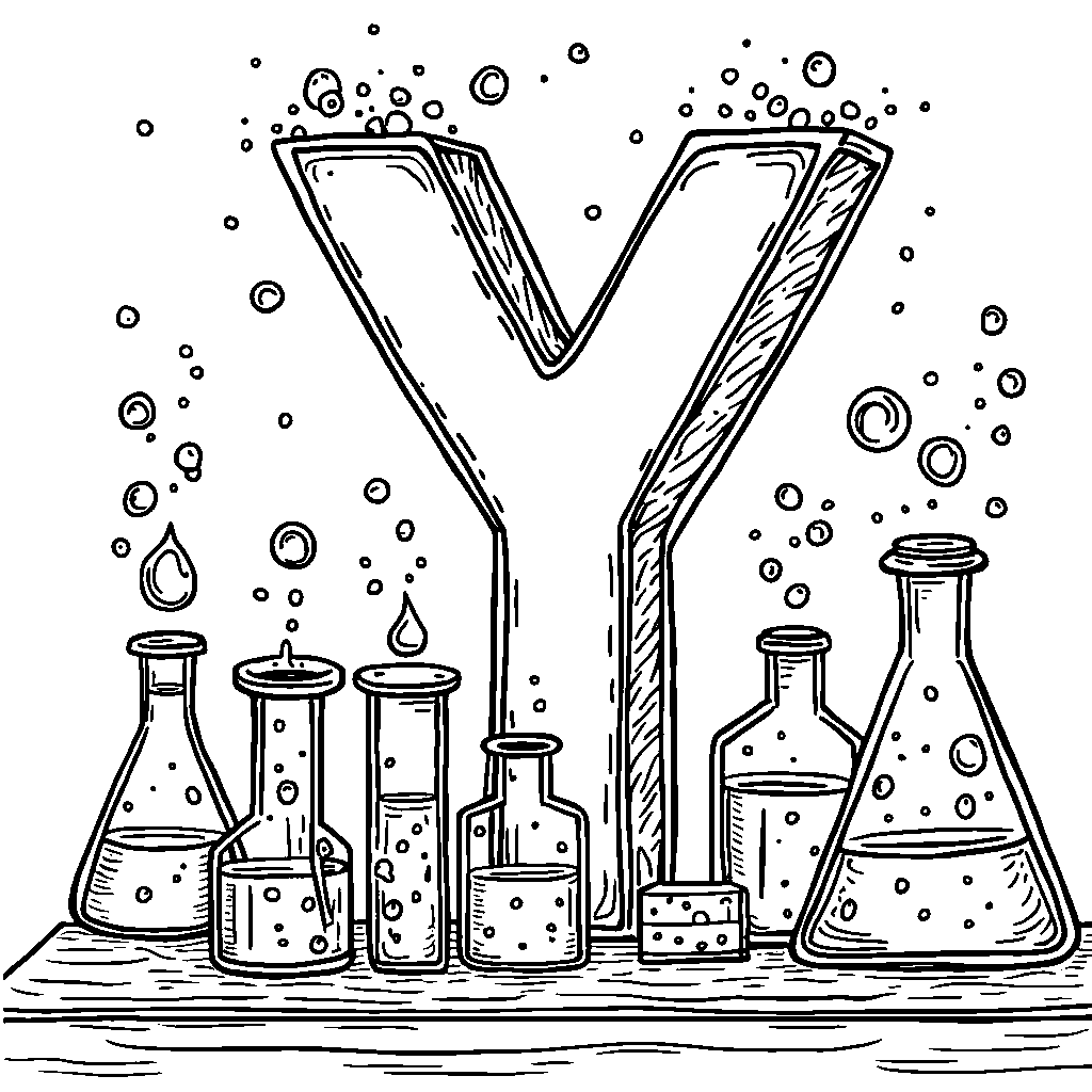 The letter Y as part of a science experiment with beakers